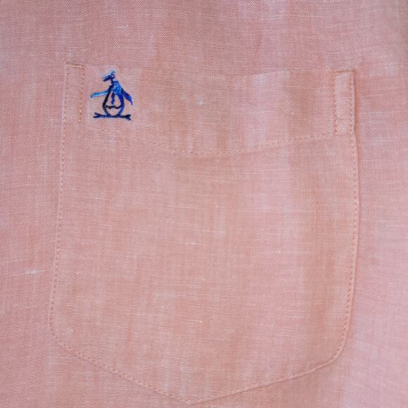 An Original Penguin Linen Button Down Shirt Men XL Salmon Classic Coastal Preppy - Picture 4 of 11